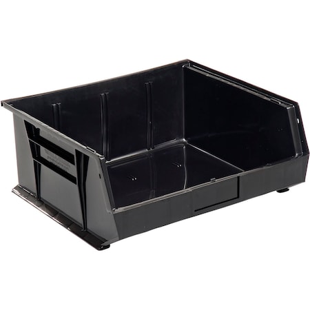 Global Industrial Hang & Stack Storage Bin, Plastic, Black, 7 in H, 16-1/2 in W 269686BK